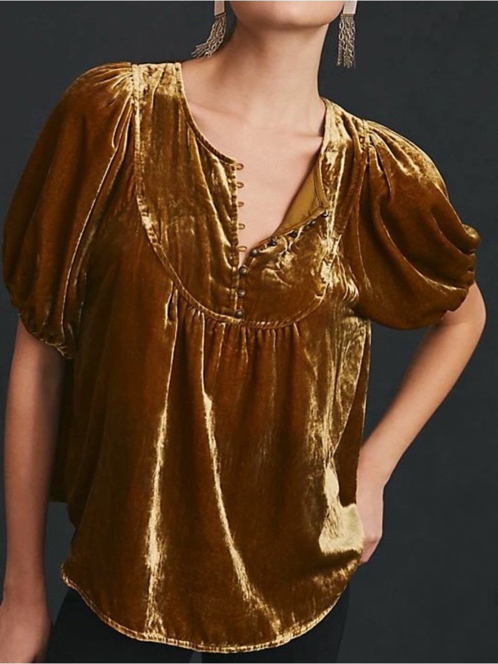 Anthropologie Velvet Puff-Sleeve Blouse